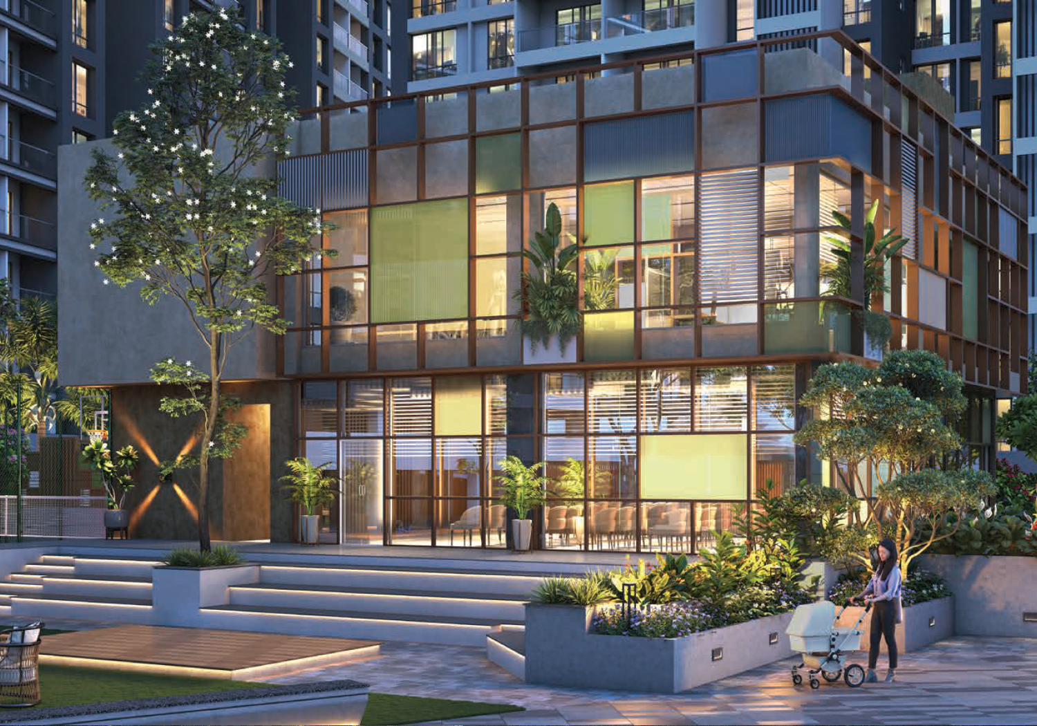 Exterior view of Majestique Landmarks &mdash; photo gallery, images, brochure, amenities, cost sheet, price breakup, availability details, RERA number, RERA certificate, possession date, layout plan, logo, floor plan, master plan, and location map showcasing project highlights and features.